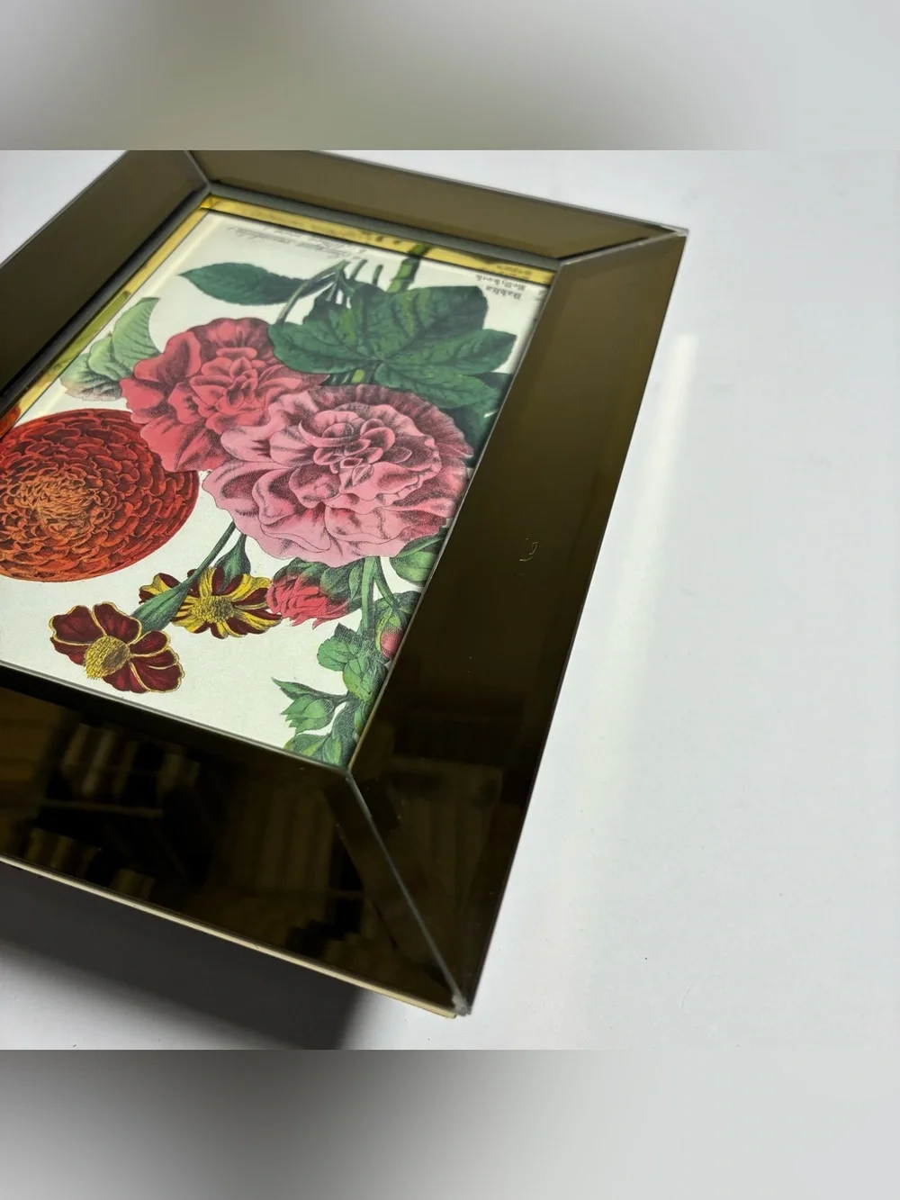 West Emory Gold Glass Picture Frame 6x8 Botanical Floral Flower Freestanding